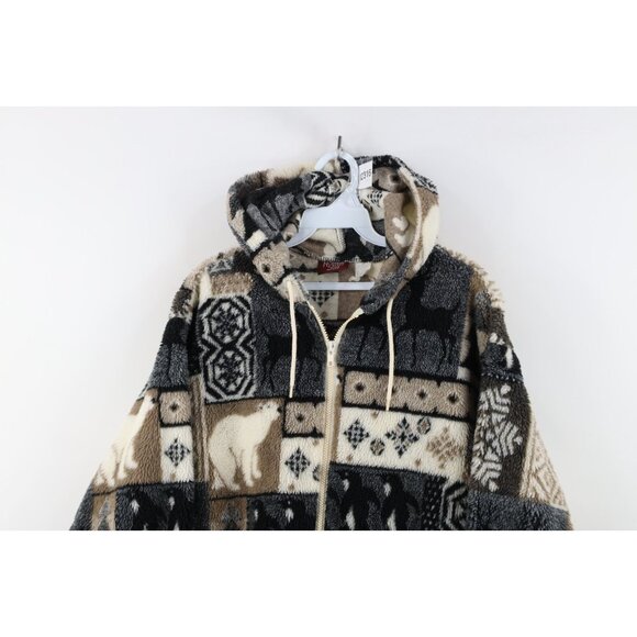 Vtg 90s Streetwear Womens Small Christmas Penguin Polar Bear Fleece Jacket USA - Picture 2 of 14